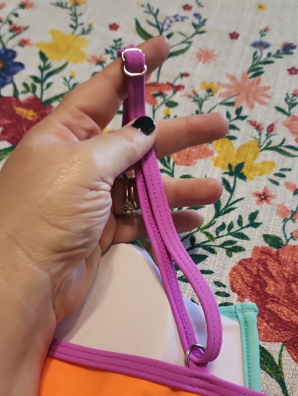 Colorblock Pink Orange Purple Bandeau Bikini - Women Swim Bikini - Picture 5 of 5